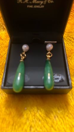 Cultured Freshwater Pearl & Jade Briolette Drop Earrings
