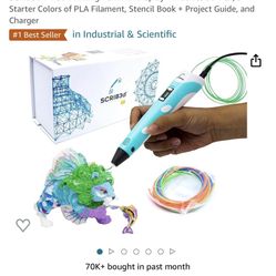 SCRIB3D P1 3D Printing Pen with Display - Includes 3D Pen, 3 Starter Colors of PLA Filament, Stencil Book + Project Guide, and Charger