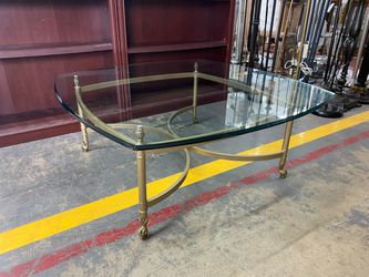 Square Brass Coffee Table w/ Glass Top