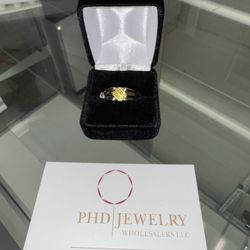 14k White Gold & Yellow Diamond Band Ring - 3.8g - Approx .15ct - Size 10