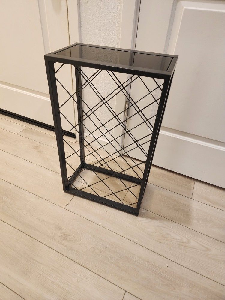 23 Bottle Black Wine Rack with Glass Top Shelf