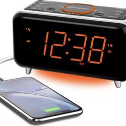 Emerson SmartSet Bluetooth Dual Alarm Clock Radio w/ 1.4” Orange LED USB Charger