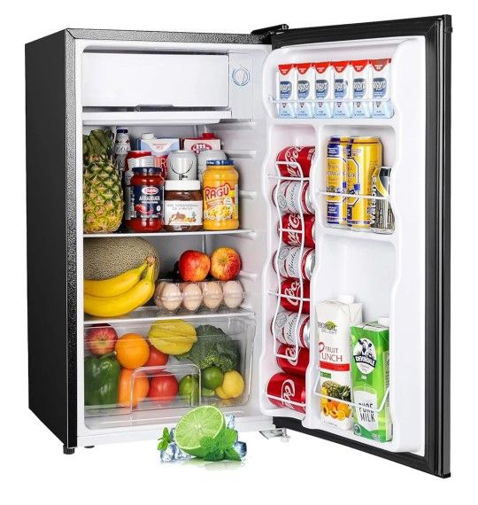 3.2 Cu.Ft Mini Fridge with Freezer Small Refrigerator Single Door Adjustable Thermostat Energy-efficient Low Noise, Compact Fridge for Bedroom, Office