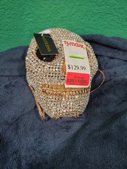 Brand New NATASHA Hand Beaded Skull Clutch