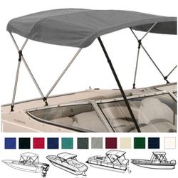 Bimini Tops Boat Cover Set with Boot and Rear Support Poles Grey 6'x85"-90"x46"