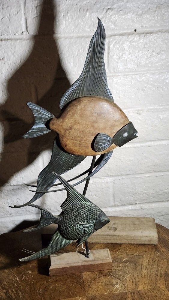 Metal Tropical Angel Fish on Stand