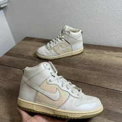 Nike Dunk High "Metallic Luster" 342257-114 White Sneakers Shoes Glitter Wmns 8