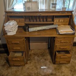 Oak vintage Edwardian S Curve Rolltop Table