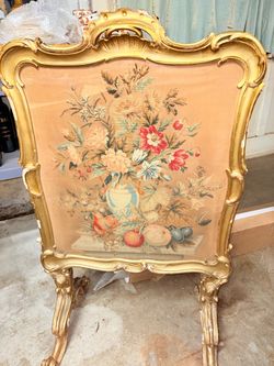 Antique French Needlepoint Screen