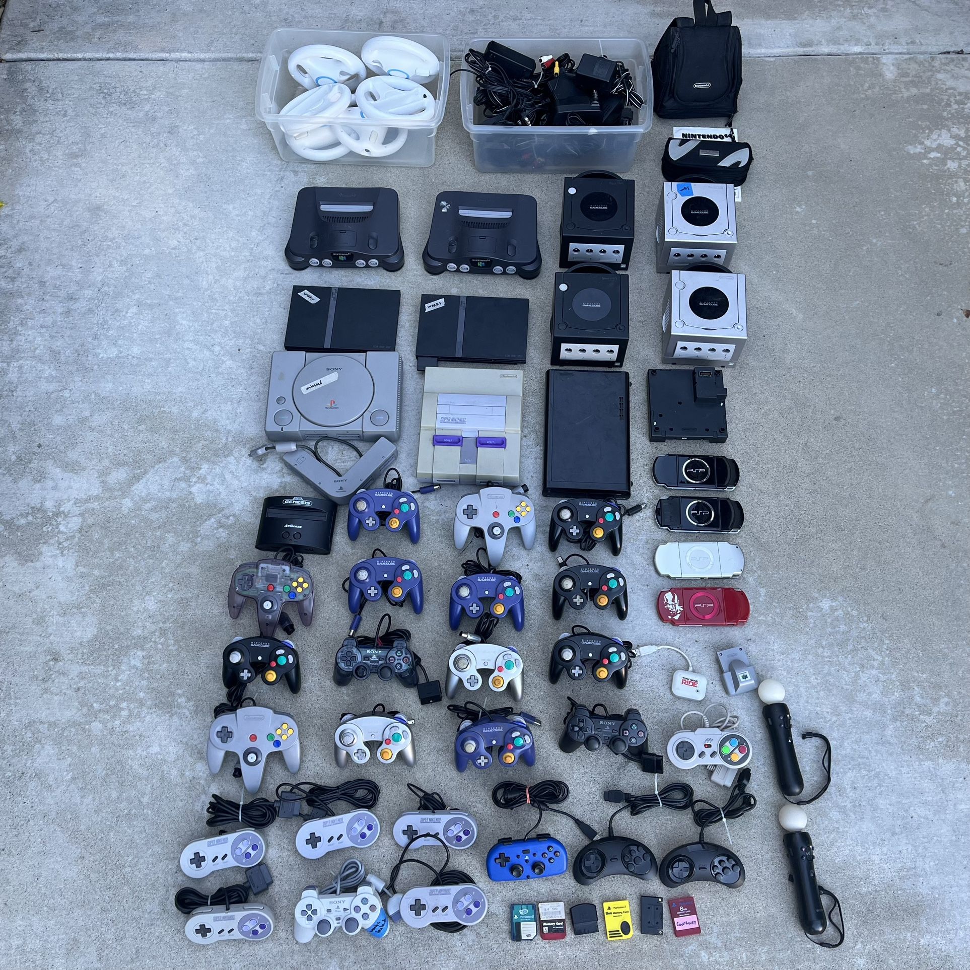 video game console lot nintendo sega wii n64 playstaion gamecube PSP ps2 SNES gamecube controllers
