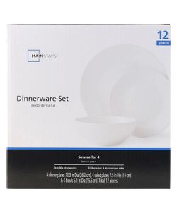 Mainstays Glazed White Stoneware Dinnerware Set, 12-Pieces