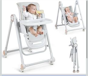 Baby High Chair for Babies & Toddlers, Height Adjustable Removable Double Tray, Portable Baby Dinning Chair with Wheels