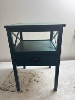 Teal Wood Nightstand with Drawer and Shelf
