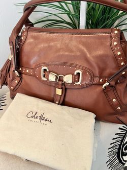 Cole Haan Stephanie Studded Leather Shoulder Bag Brown