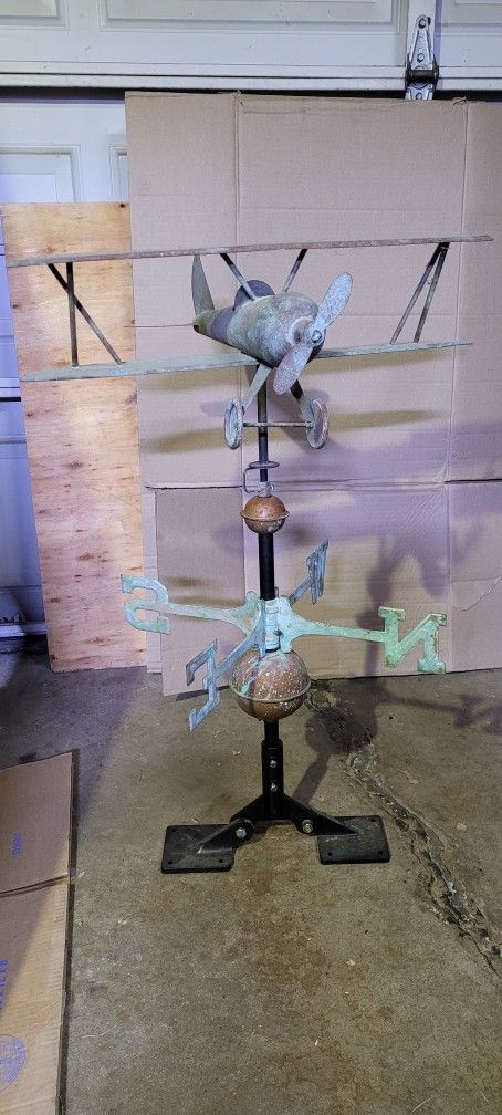 Rare Antique Vintage Metal Bi Plane Weathervane Airplane Aeroplane