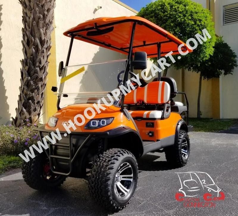 2025 ICON i40L Lifted Electric Golf Cart – 4 Passenger – Tangerine Orange w/Two Tone Seats