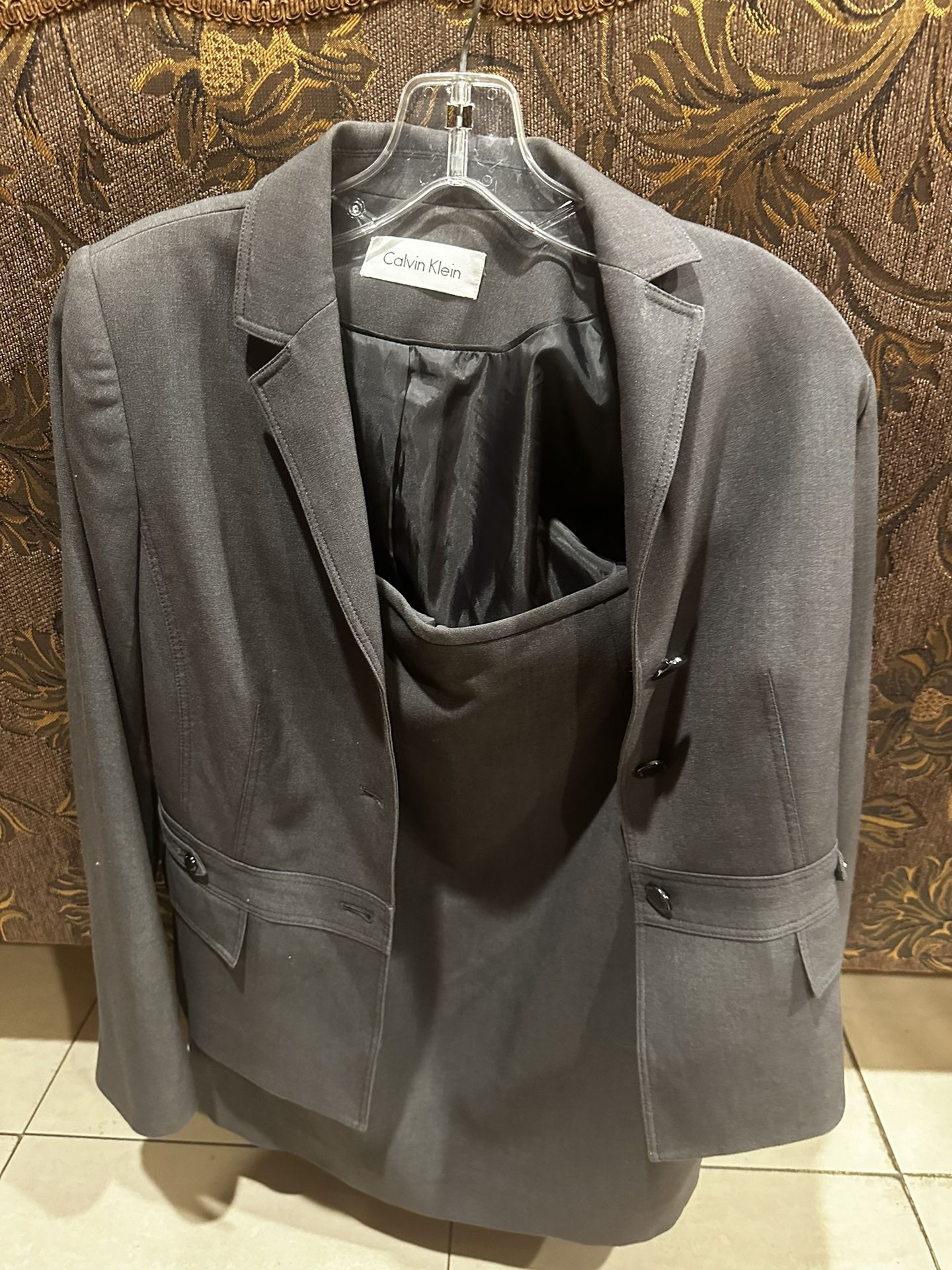 Calvin Klein Suit (blazer+skirt) Dark Gray Size 8