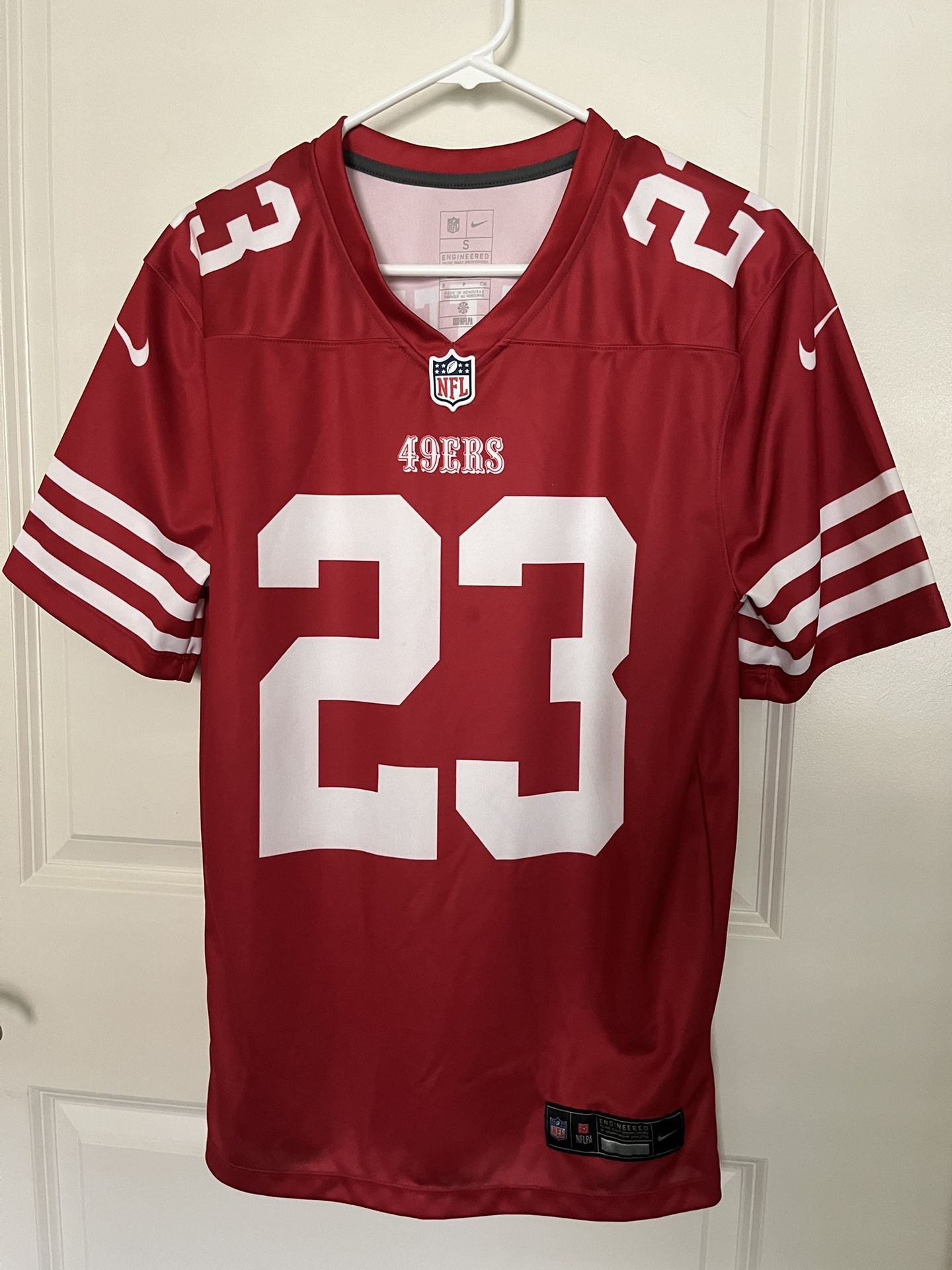 Menβs San Francisco 49ers Christian McCaffrey Niki Dri-Fit Scarlet Game Player Jersey Small NEW