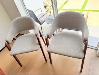 NEW Modern Minimalist fabric & Wood - Dining/ Office/Accent Chair (Set of 2) Gray
