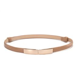 Belt Dress Simple Versatile Fashion Women Leather Thin Skinny Metal Gold Elastic Buckle Waistband Belt 