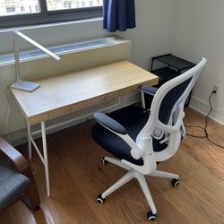Bamboo Computer Desk With Swivel Chair & Lamp