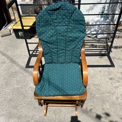 Vintage Wooden Rocking Chair With Green Cushions