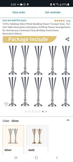 10  Pcs Tabletop Silver Metal Wedding Flower Trumpet Vase, 

 Thumbnail