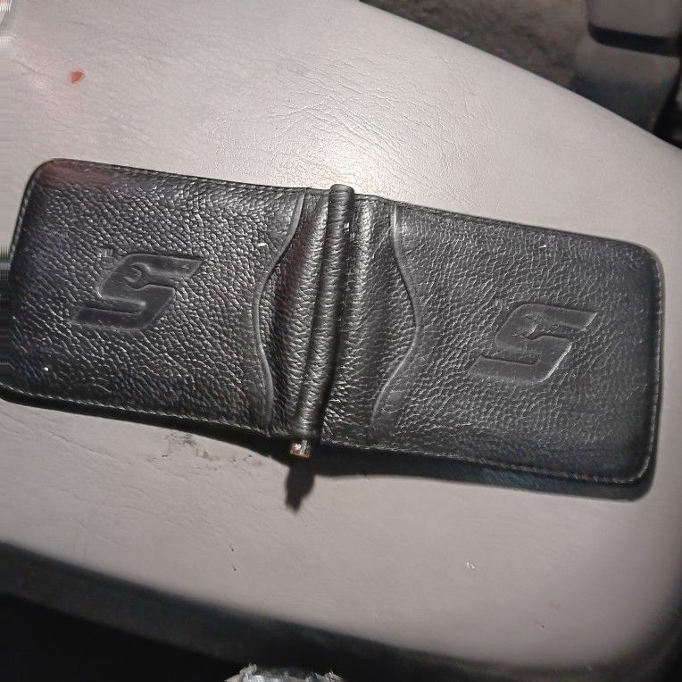Snap On Tools Black Leather Money Clip Bi-Fold Wallet Wrench Logo 7 Pocket

