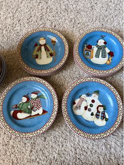 Christmas snowman dessert plates and bowls