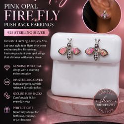 Diamond Dusted Pink Opal Firefly Push Back Earrings