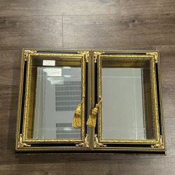 Vintage Pita Furnishings Italian Mirrored Wall Cabinet Gold Tassels 19x26in Rare