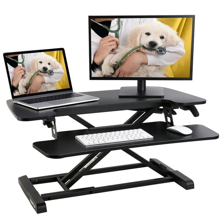 FLEXISPOT Home Office Height Adjustable Standing Desk Converter Black U-Shape with Keyboard Tray