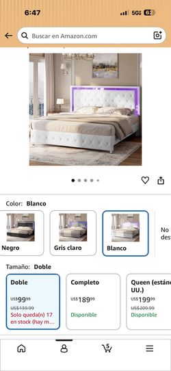 Jocisland Base de cama individual con cabecera y estribo con luces LED, Base de cama individual tapizada en terciopelo sin necesidad de somier/Blanco