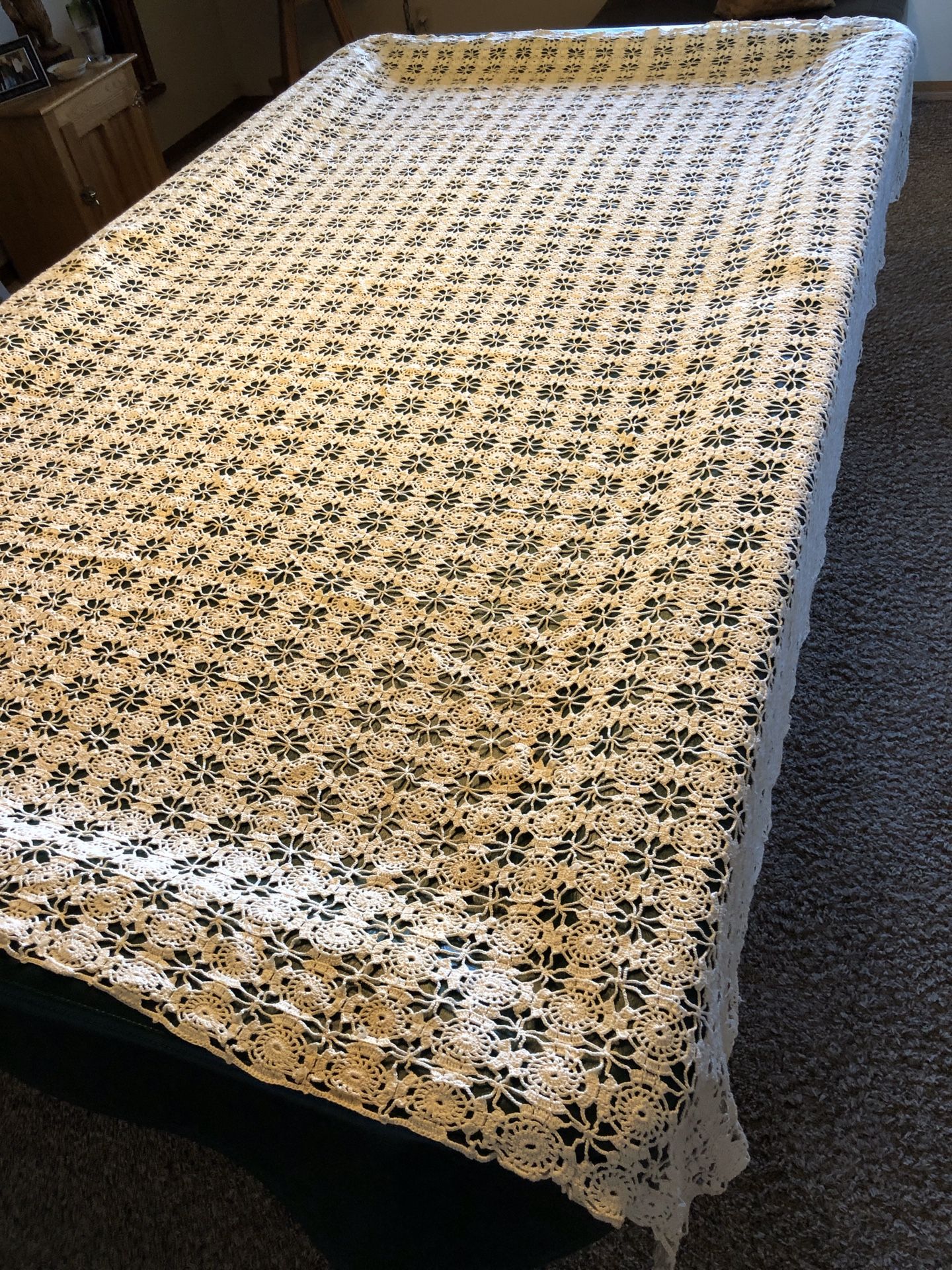 Antique: Large Handmade Crocheted Tablecloth