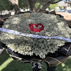 Huge Graduation Bouquet Made Of Money With Crown And Personalized Ribbon