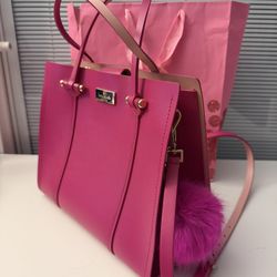 Kate Spade bag, Kate Spade purse, Elodie bag, Arbour Hill, hot pink purse, fuchsia handbag, designer bag, luxury bag, tote bag, structured tote, leath