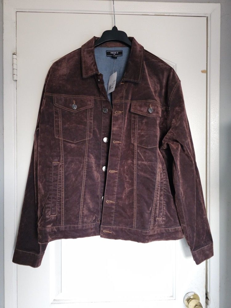 Men's Faux Suede Denim Jacket XXL Brown