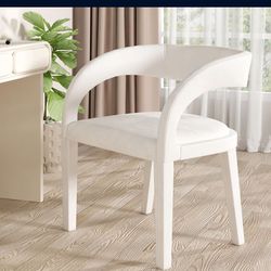 ONE  White Makeup Vanity Chair With Back,Upholstered Velvet Stool With Arm,Modern Accent Chair Living Room Chair For Bedrool Dining Chair