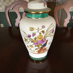 Urn, ceramic, decorative only, hand made, hand painted