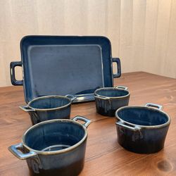 Stoneware Mini Cocotte Set with Baking Dish Blue