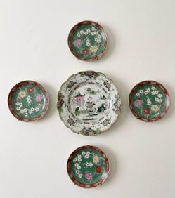 Instant Gallery Wall Set of 5 Antique Plates  RARE 19th C.John Ridgway Penang Ironstone & Gold Imari