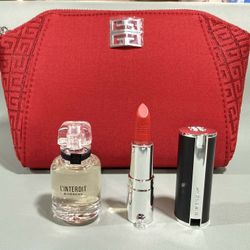 Brand New Givenchy 3 Piece Gift Set Mini L'interdit,  Lipstick & Bag 