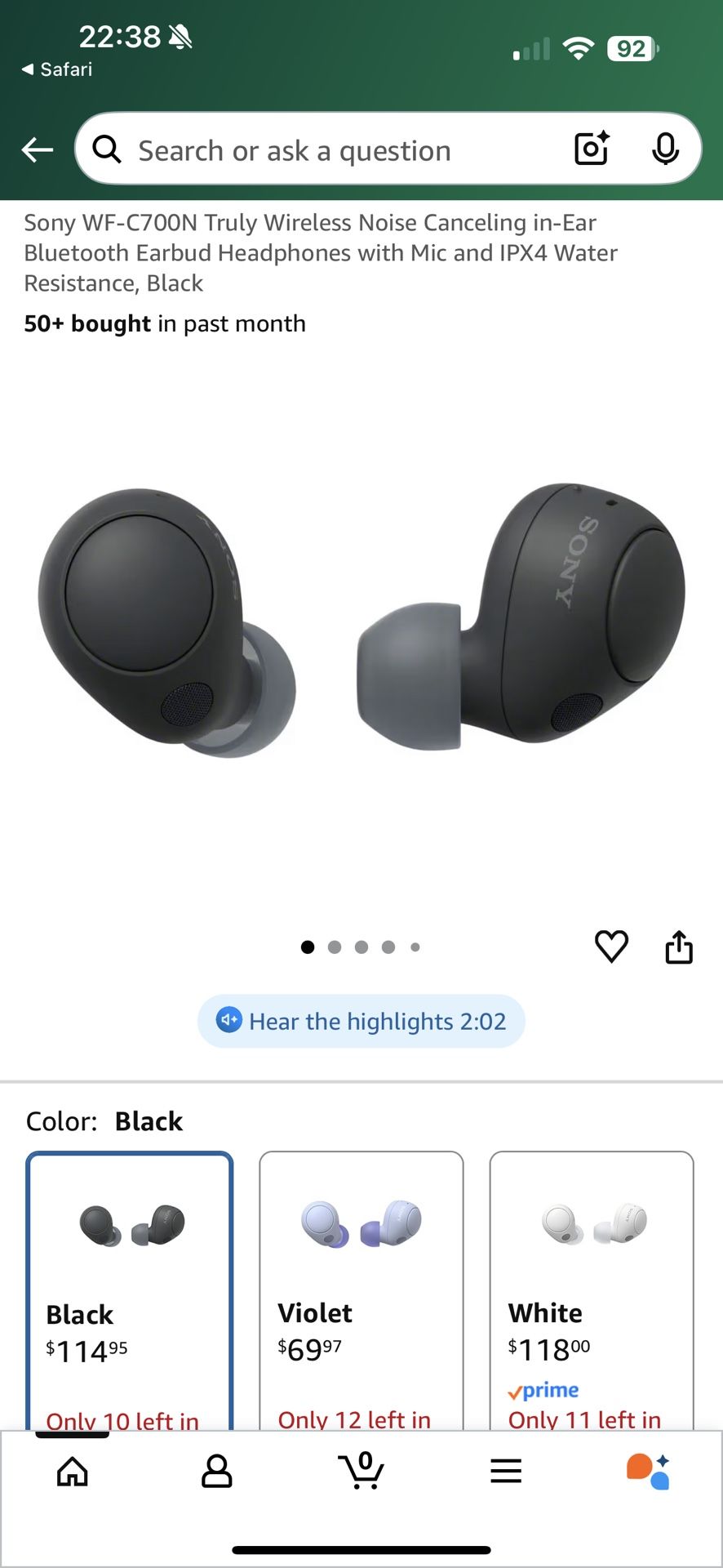 Sony WF-C700N Truly Wireless Noise Canceling in-Ear Bluetooth Earbud Headphones with Mic and IPX4 Water Resistance 