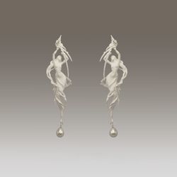 Goddess Siren Statement Earrings with Baroque Pearl Drop – 3.2” Art Nouveau
