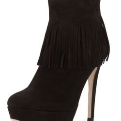 BRAND NEW Size 7 Black Suede Fringe Heel Booties