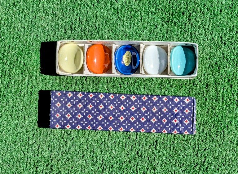 Arita Ware Handmade Japanses Saddle Ceramic Chopstick Table Holder Rest 5pc Set To