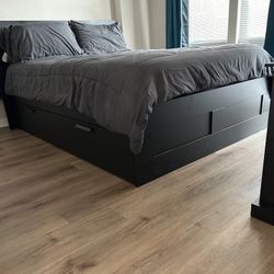  Modern Black Full/Queen Storage Bed with Headboard & Drawers
