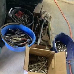 Assorted Tools, All Different Size Socket, Hammers Pipe, Bender Wrenches, Sockets, Jackhammer, Bits Big Sockets