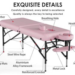 CLORIS 84" Professional Massage Table Portable 2 Folding Lightweight Facial Salon Spa Tattoo Bed Height Adjustable with Carrying Bag & Aluminium Leg H