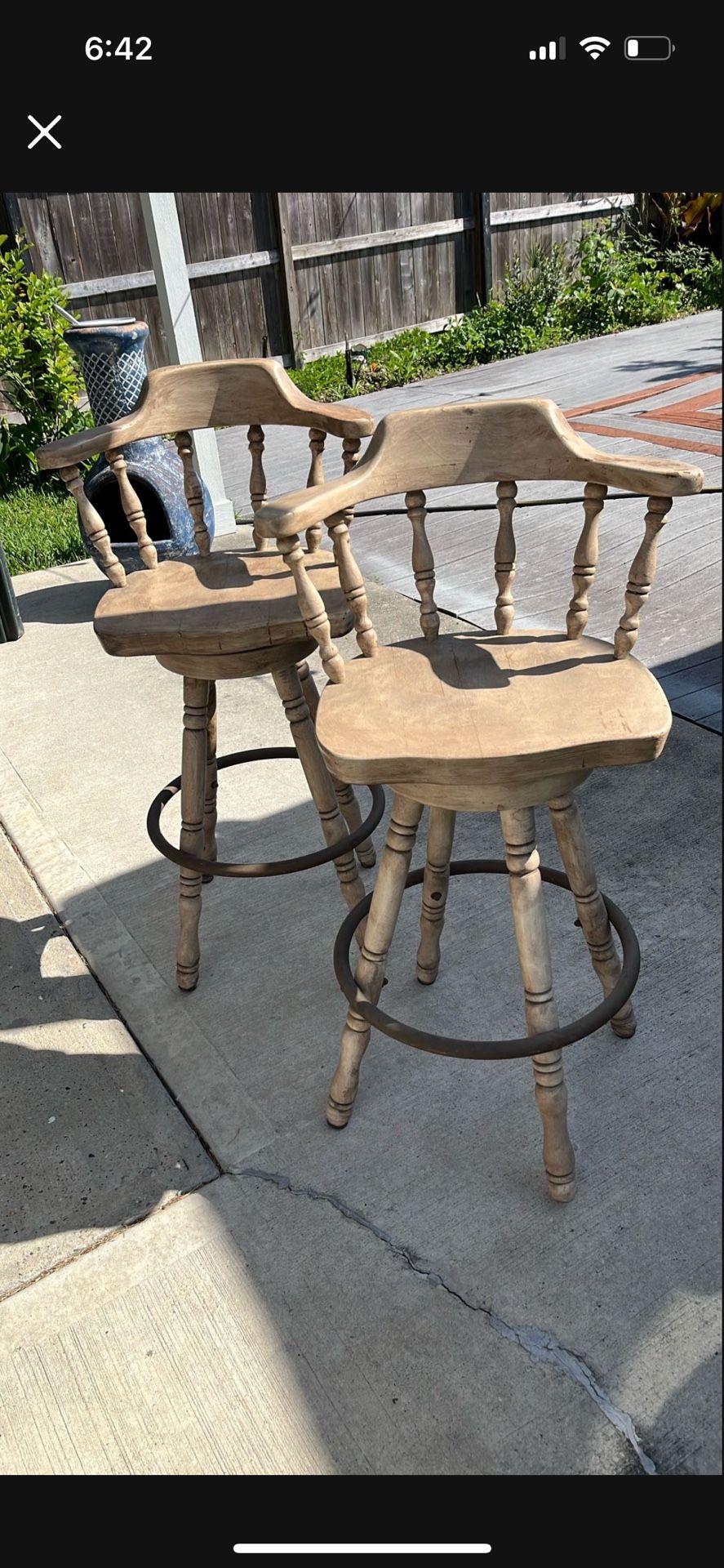 Pair Swivel Solid Wood Bar Stools